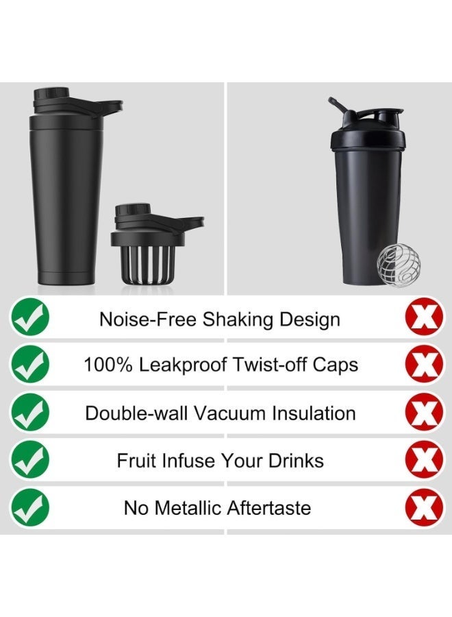 ChicAbode 25 اوقية ( الاونصة ) رسم نوع الغطاء يهز كأس الفولاذ المقاوم للصدأ فراغ مزدوج الترمس غلاية ، غلاية الجسم بسيطة ، خالية من الضوضاء تصميم مانعة للتسرب المعادن يهز كأس ، ومناسبة لمزج البروتين قبل استخدام الرياضة ، أسود - Image 4